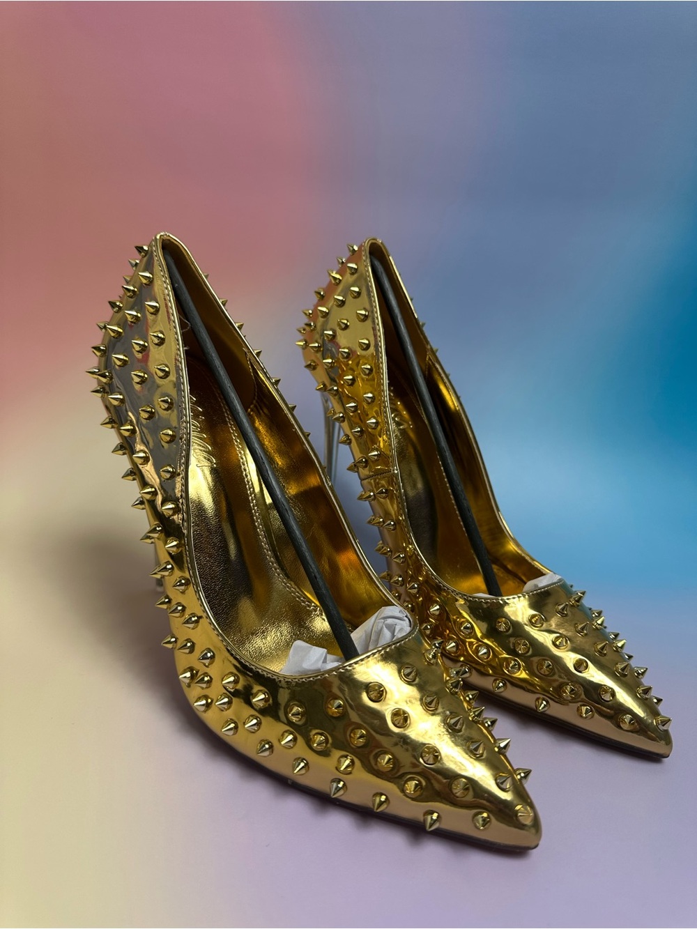 Liliana Metallic Gold Spiked Pointed-Toe Pumps